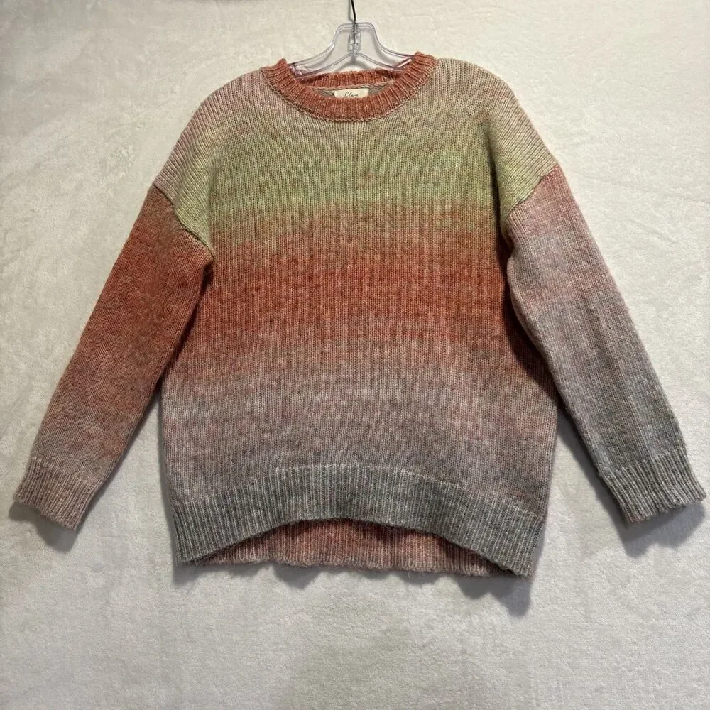ELAN Crewneck Multi Color Ombré Drop Shoulder Knit Sweater Women's Size Small